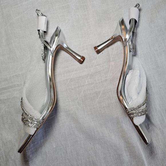 Steve Madden Meggie Crystal Ankle Strap Sandal silver sz 10 - Picture 5 of 7